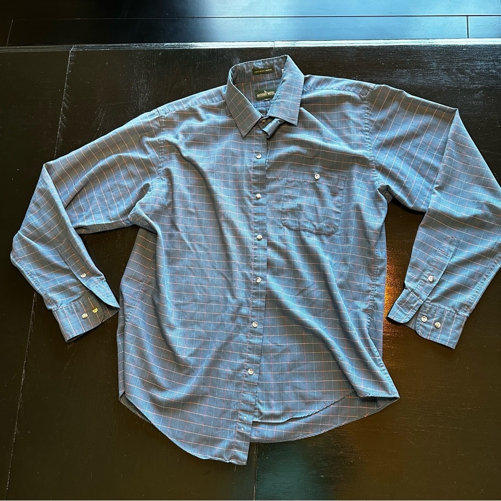 Vintage Boundary Waters Single Needle Large Blue Plaid Shirt Lightweight